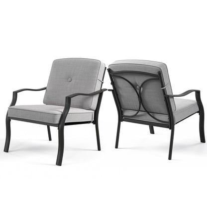 2 Piece Patio Metal Chairs with Seat and Back Cushions, Gray Patio Dining Chairs Gray at Gallery Canada