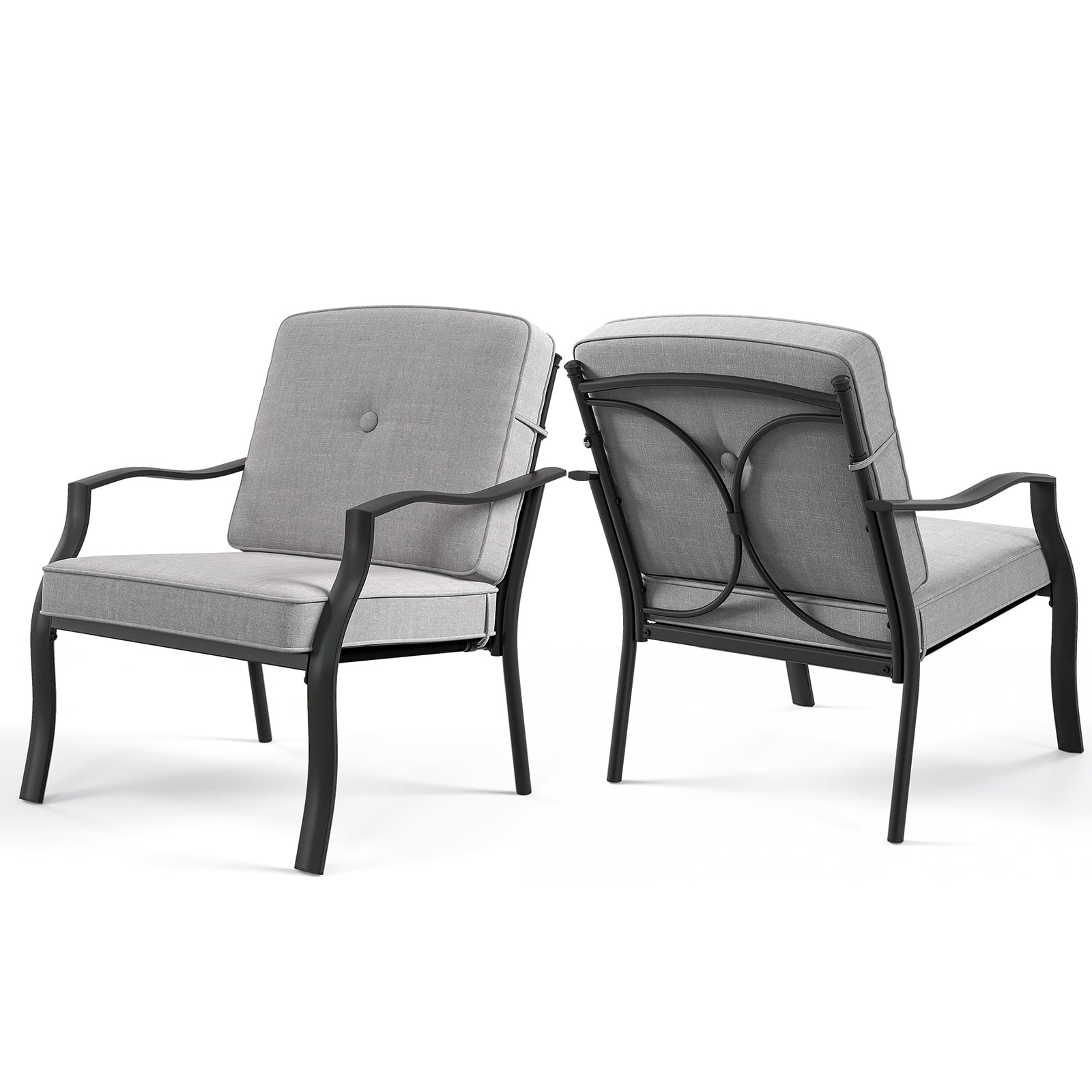 2 Piece Patio Metal Chairs, With Seat And Back Cushions, Gray Patio Dining Chairs Gray at Gallery Canada