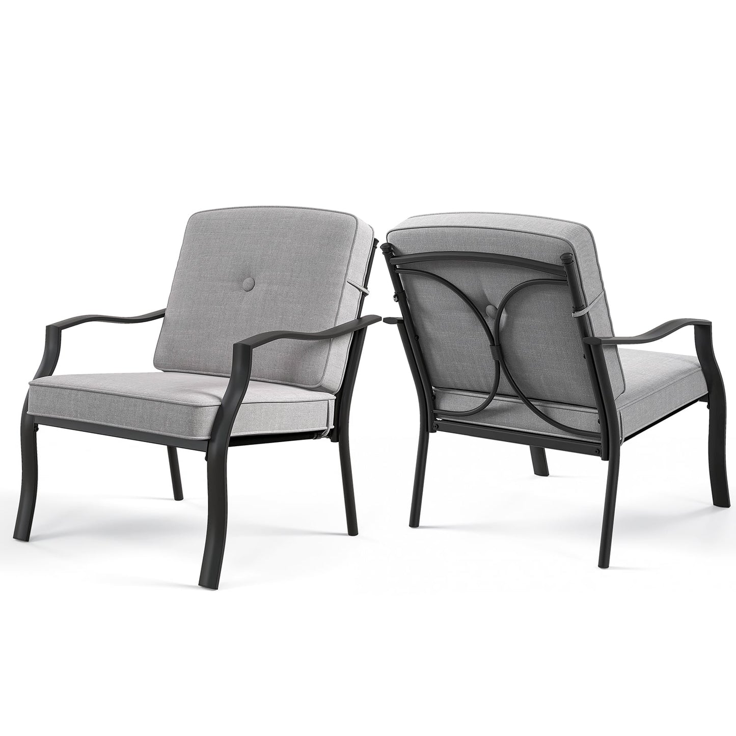2 Piece Patio Metal Chairs, With Seat And Back Cushions, Gray Patio Dining Chairs Gray at Gallery Canada