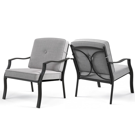 2 Piece Patio Metal Chairs, With Seat And Back Cushions, Gray Patio Dining Chairs Gray at Gallery Canada