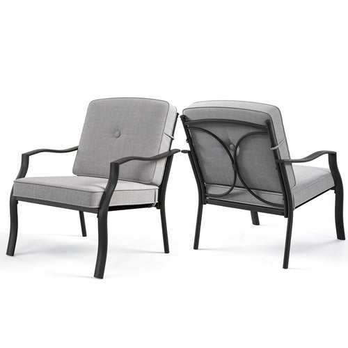 2 Piece Patio Metal Chairs, With Seat And Back Cushions, Gray