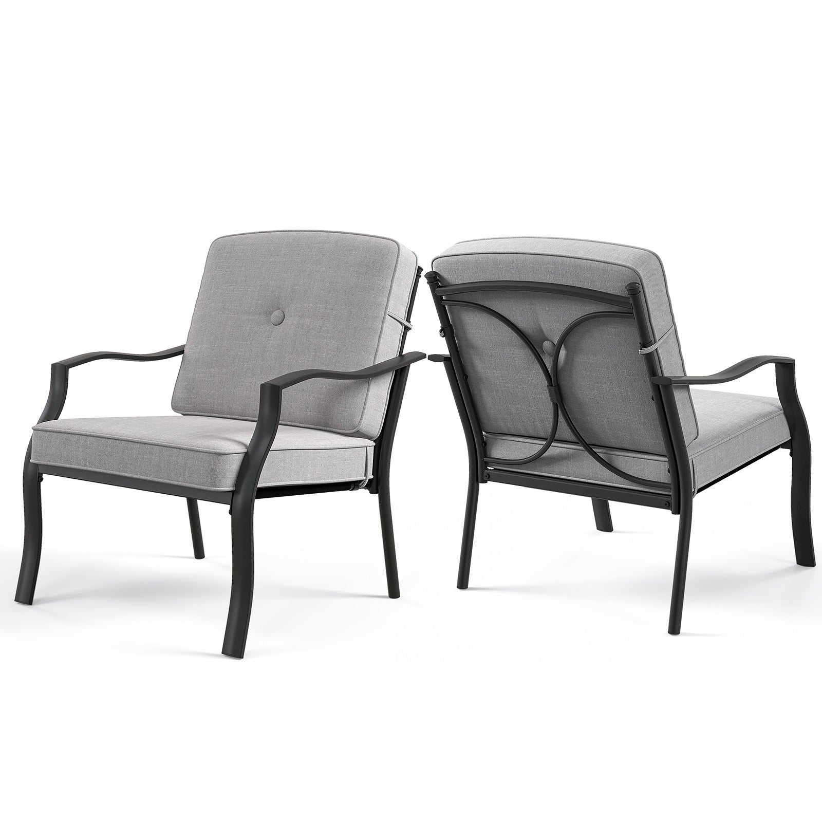 2 Piece Patio Metal Chairs with Seat and Back Cushions, Gray Patio Dining Chairs at Gallery Canada