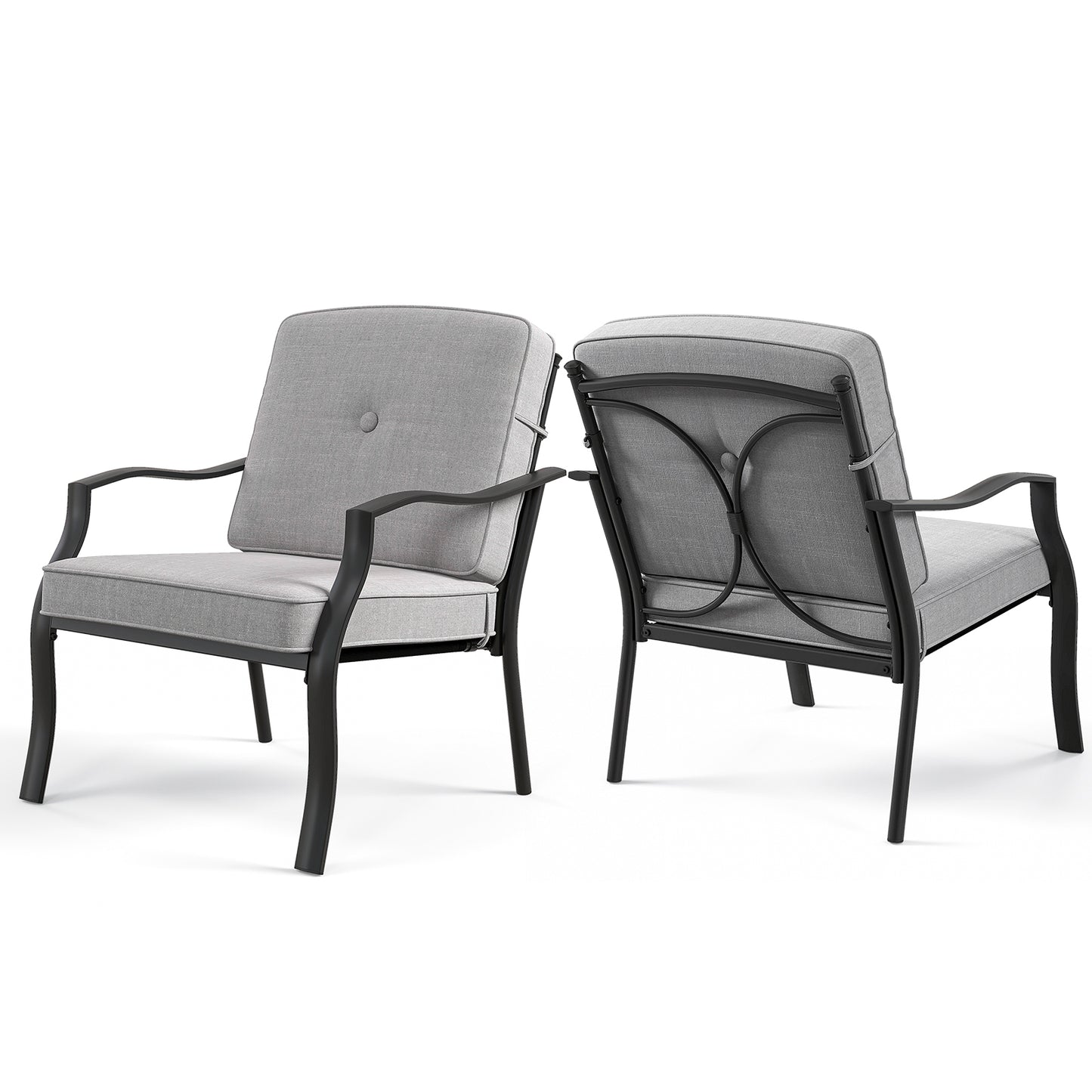 2 Piece Patio Metal Chairs with Seat and Back Cushions, Gray Patio Dining Chairs at Gallery Canada