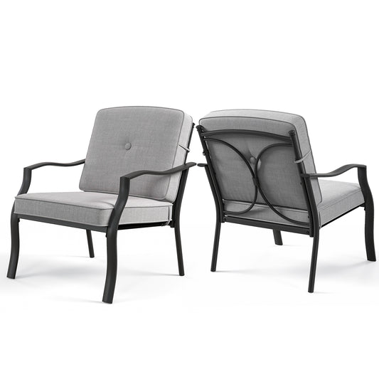 2 Piece Patio Metal Chairs, With Seat And Back Cushions, Gray Patio Dining Chairs Gray at Gallery Canada