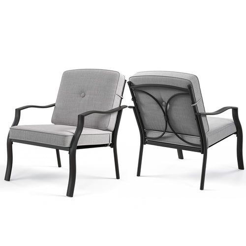 2 Piece Patio Metal Chairs, With Seat And Back Cushions, Gray