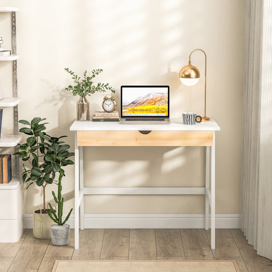 Wooden Computer Desk with Drawer for Home Office, White - Gallery Canada