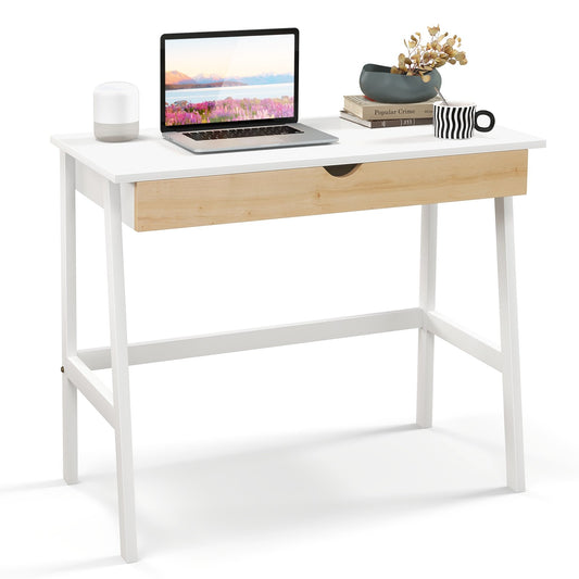 Wooden Computer Desk with Drawer for Home Office, White