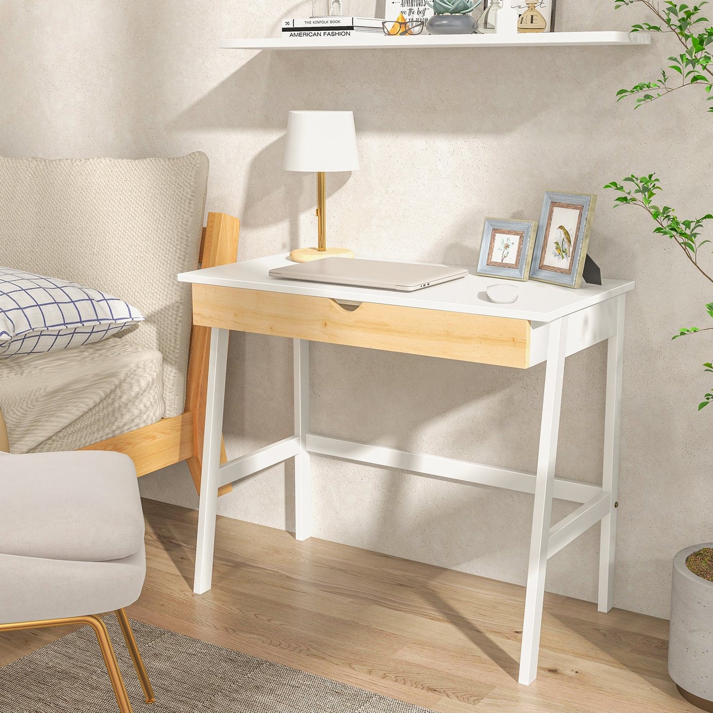 Wooden Computer Desk with Drawer for Home Office, White - Gallery Canada