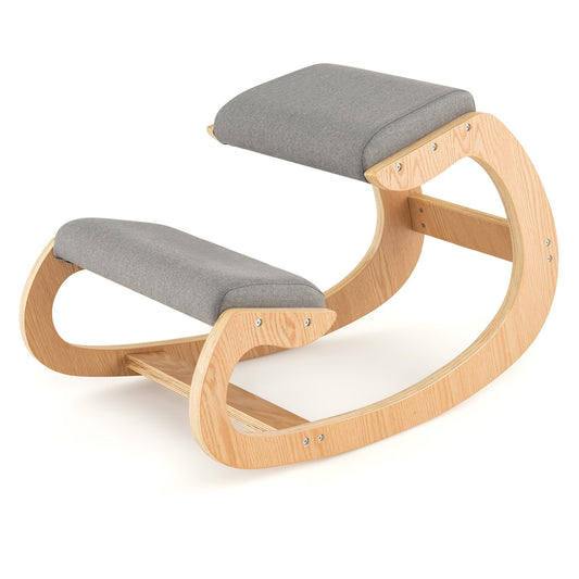 Wooden Rocking Chair with Comfortable Padded Seat Cushion and Knee Support, Gray at Gallery Canada