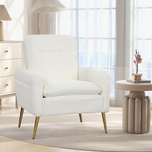 Upholstered Sherpa Modern Accent Armchair for Living Room, White - Gallery Canada