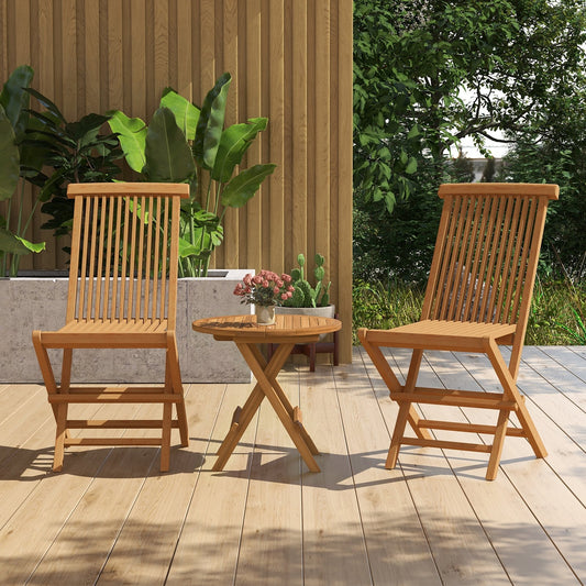 Set of 2 Indonesia Teak Patio Folding Chairs with High Back and Slatted Seat, Natural - Gallery Canada