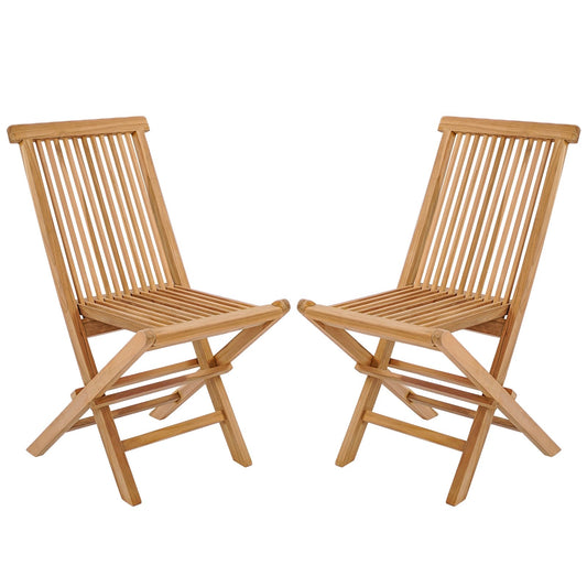 Set of 2 Indonesia Teak Patio Folding Chairs with High Back and Slatted Seat, Natural - Gallery Canada