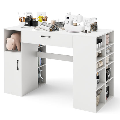 Counter Height Sewing Craft Table Computer Desk with Adjustable Shelves and Drawer, White Sewing Tables at Gallery Canada