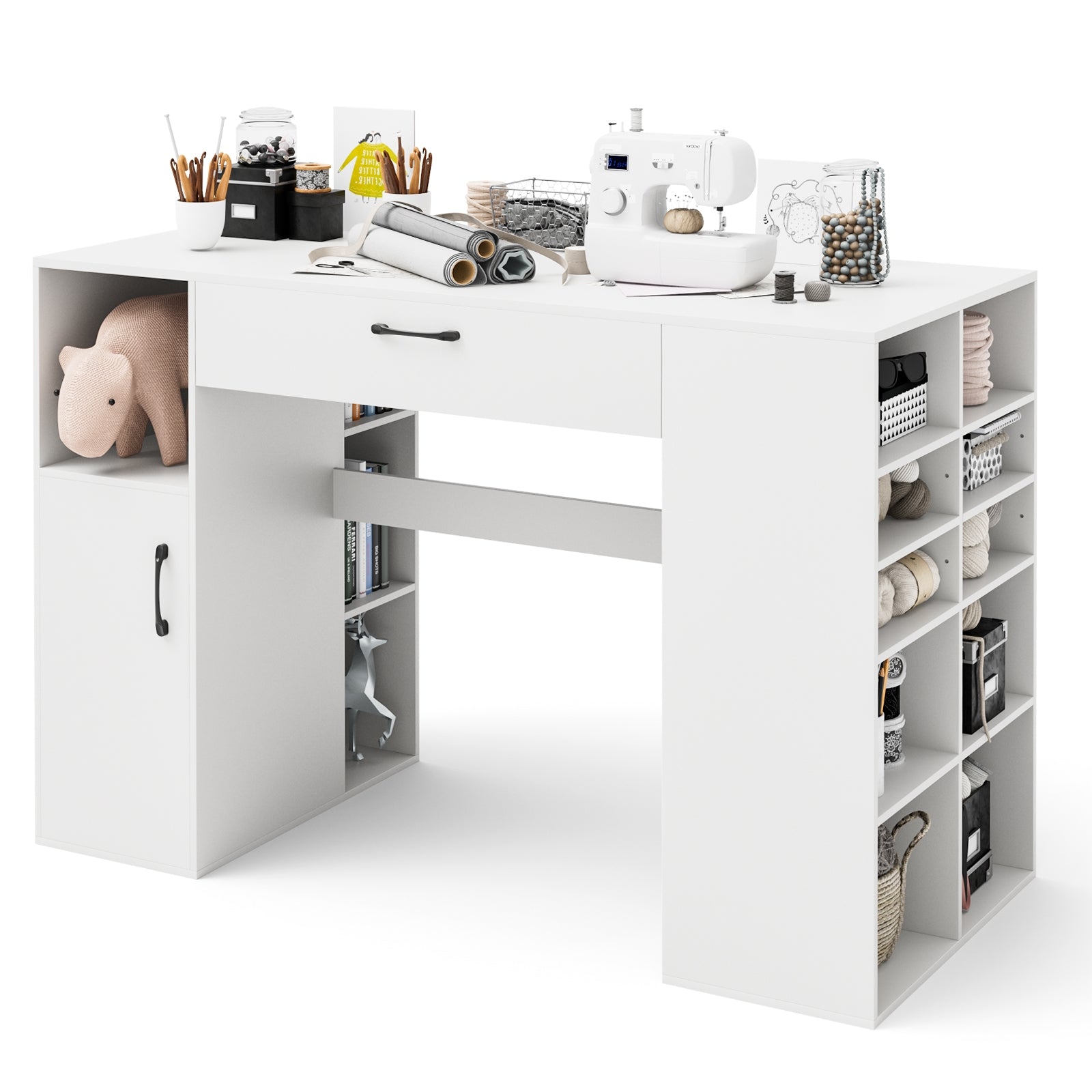 Counter Height Sewing Craft Table, Adjustable Shelves, Drawer, White Sewing Tables White at Gallery Canada
