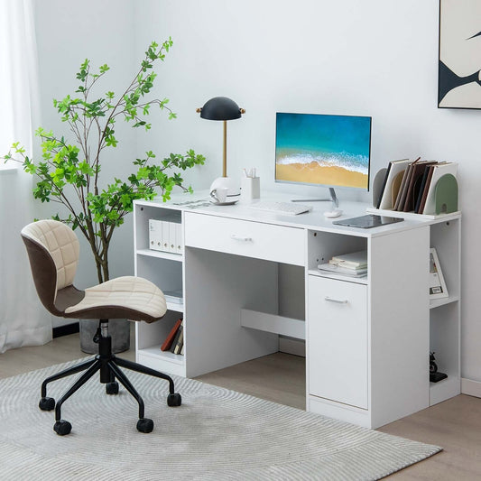 Sewing Craft Table Home Office Computer Desk with Storage Shelves and Drawer, White - Gallery Canada
