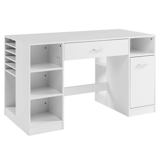 Sewing Craft Table Home Office Computer Desk with Storage Shelves and Drawer, White