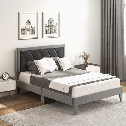 Twin/Full/Queen Platform Bed with High Headboard and Wooden Slats-Full Size, Black & Gray Simple Bed Frame at Gallery Canada