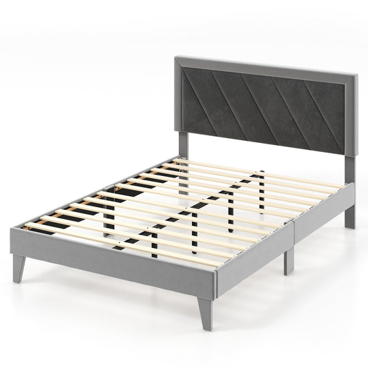 Twin/Full/Queen Platform Bed with High Headboard and Wooden Slats-Full Size, Black & Gray - Gallery Canada