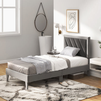 Twin/Full/Queen Platform Bed with High Headboard and Wooden Slats-Twin Size, Black & Gray - Gallery Canada