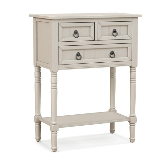Narrow Console Table with 3 Storage Drawers and Open Bottom Shelf, Beige - Gallery Canada
