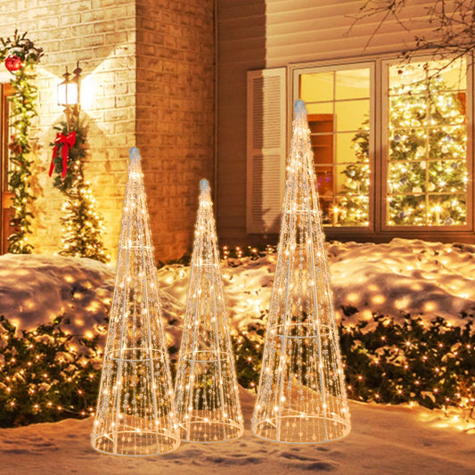 Set of 3 Pre-lit Christmas Cone Trees with Star Strings, White - Gallery Canada