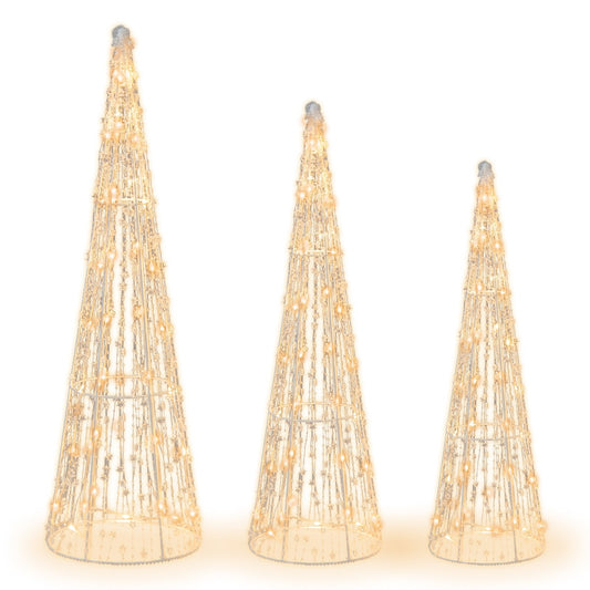 Set of 3 Pre-lit Christmas Cone Trees with Star Strings, White - Gallery Canada