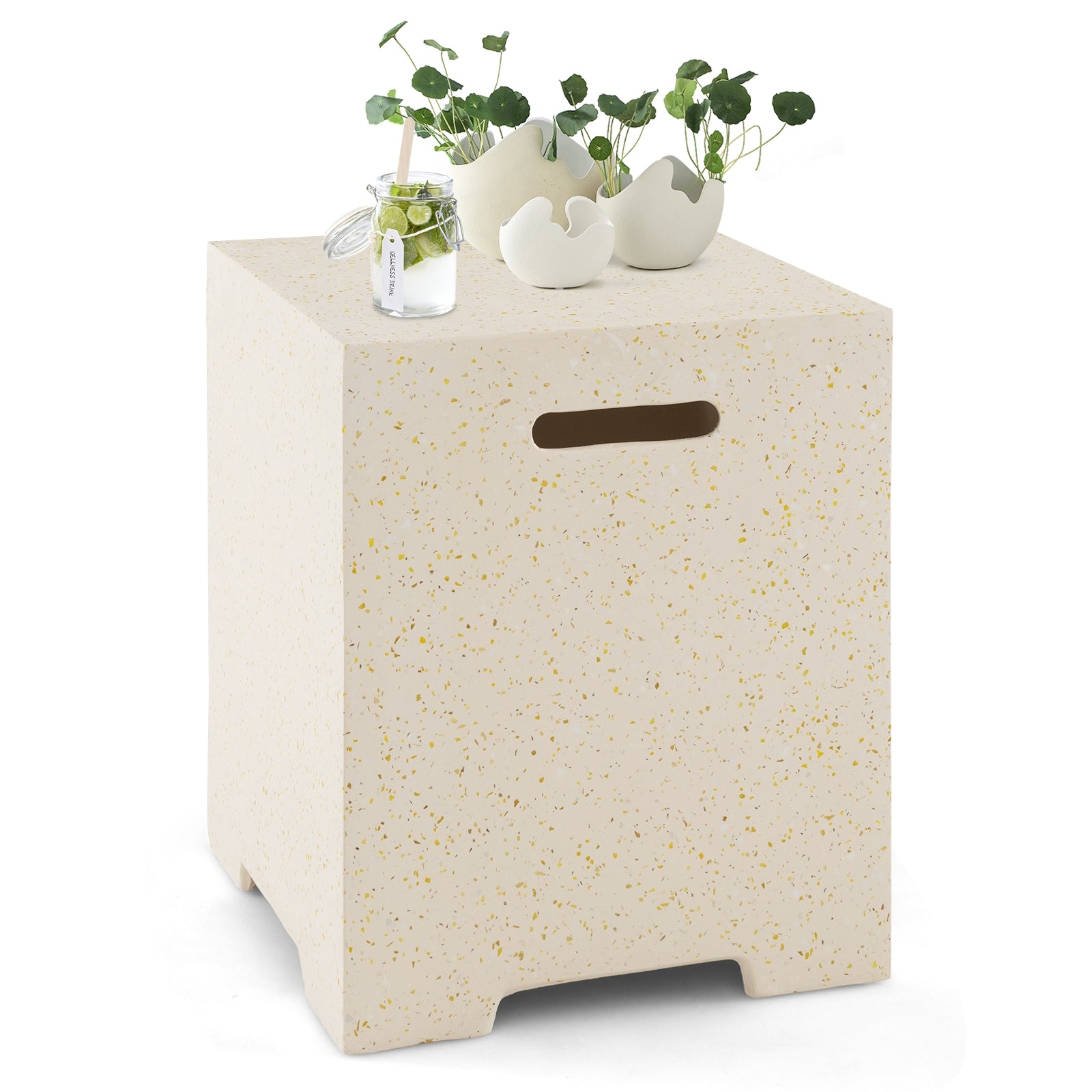 2-in-1 Gas Tank Holder Side Table, White Fire Pit Tables at Gallery Canada
