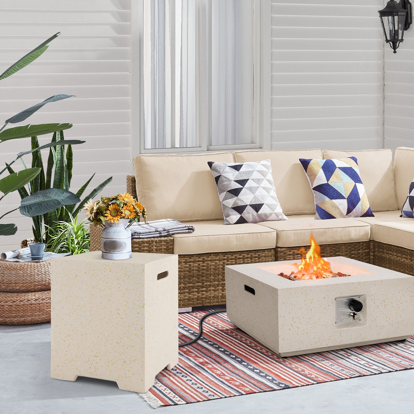 2-in-1 Gas Tank Holder Side Table, White Fire Pit Tables at Gallery Canada