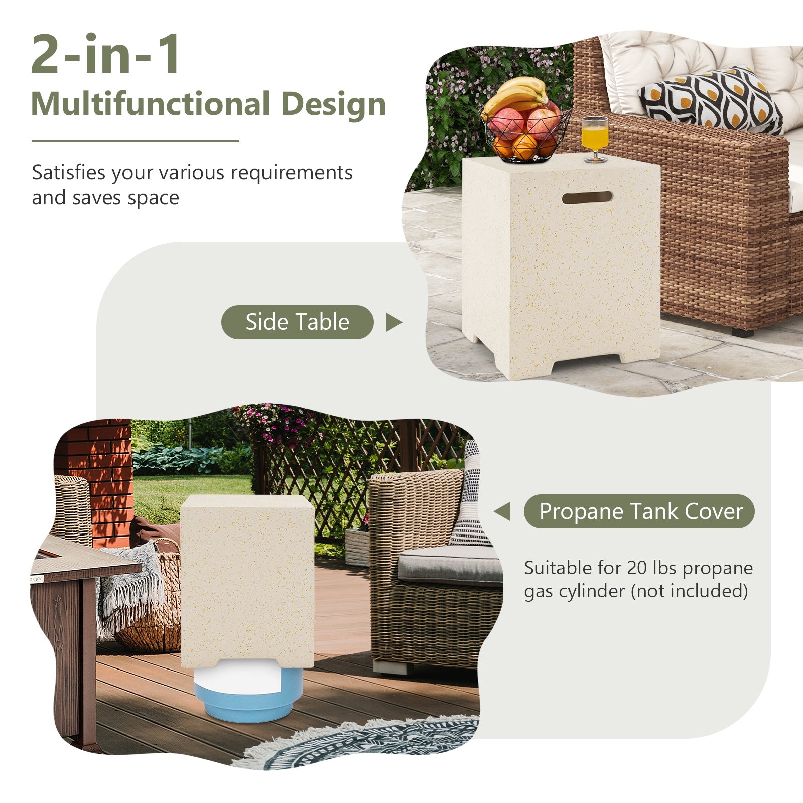 2-in-1 Gas Tank Holder Side Table, White Fire Pit Tables at Gallery Canada