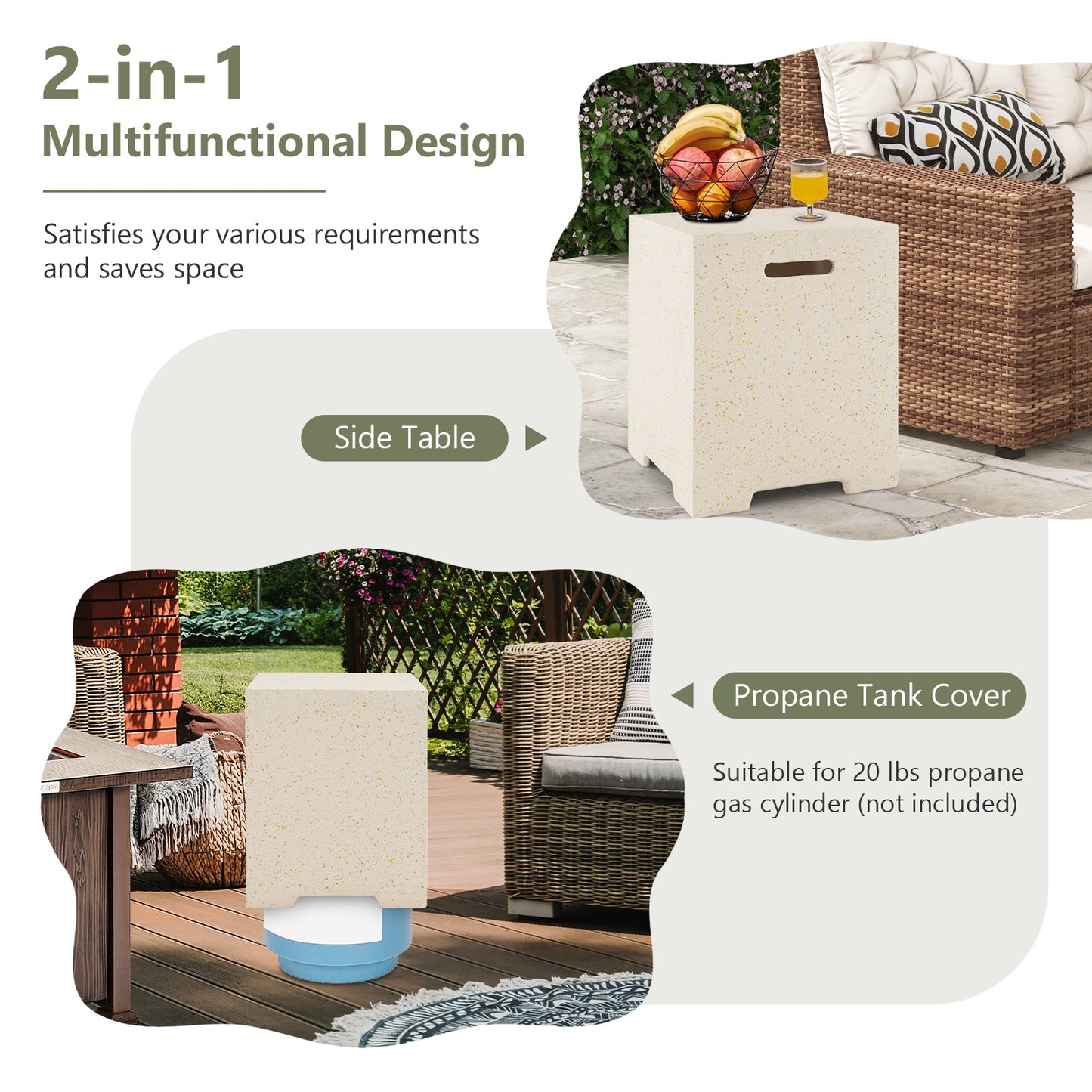 2-in-1 Gas Tank Holder Side Table, White Fire Pit Tables at Gallery Canada