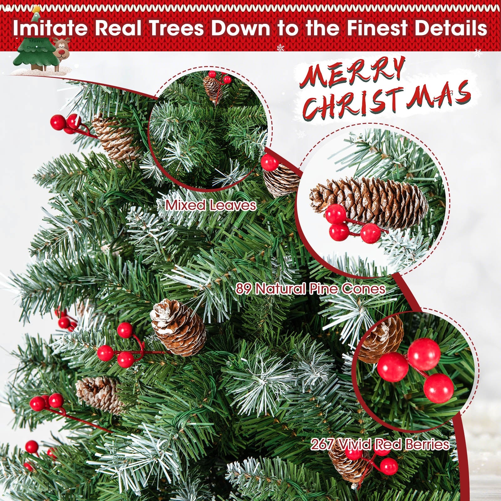 Hinged Christmas Tree with PVC Branch Tips and Warm White LED Lights-7.5 ft, Green Christmas Tree at Gallery Canada