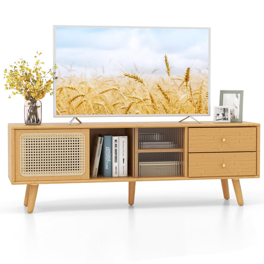 Bamboo TV Stand for TV up to 65 Inch, Natural