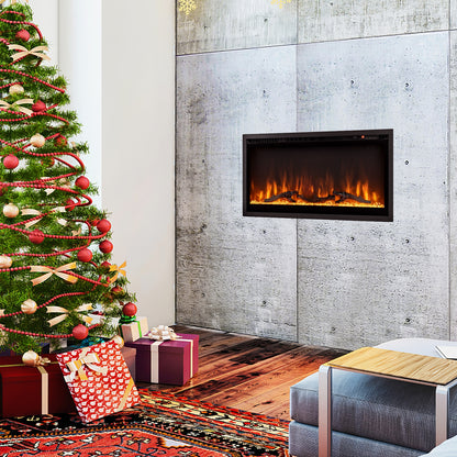 Electric Fireplace in-Wall Recessed with Remote Control and Adjustable Color and Brightness-36 inches, Black Fireplaces at Gallery Canada