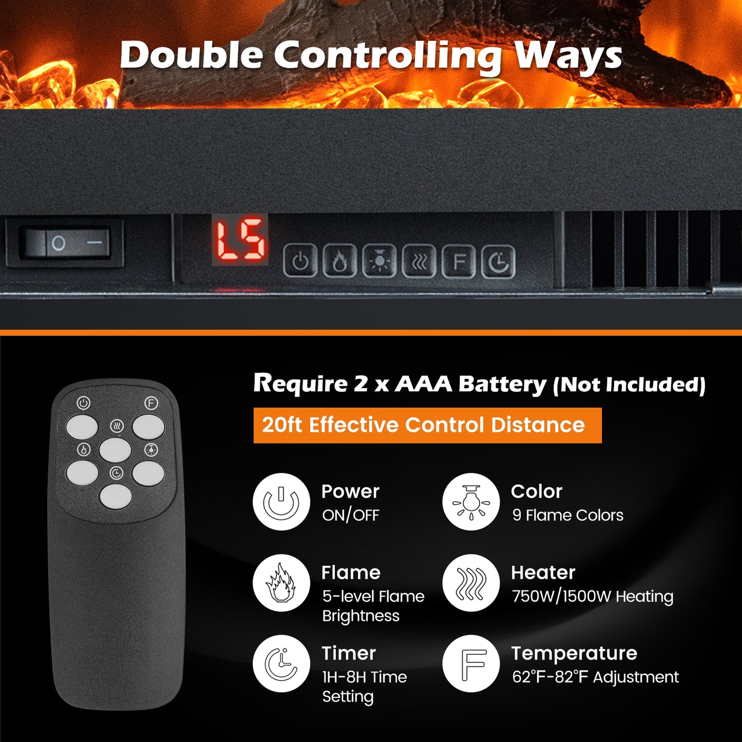 Electric Fireplace in-Wall Recessed with Remote Control and Adjustable Color and Brightness-36 inches, Black Fireplaces at Gallery Canada