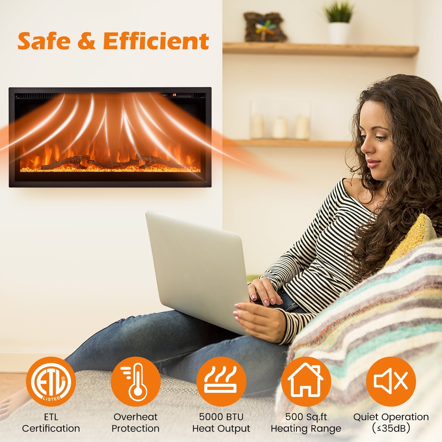 Electric Fireplace in-Wall Recessed with Remote Control and Adjustable Color and Brightness-36 inches, Black Fireplaces at Gallery Canada