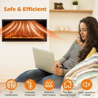 Electric Fireplace in-Wall Recessed with Remote Control and Adjustable Color and Brightness-36 inches, Black Fireplaces at Gallery Canada