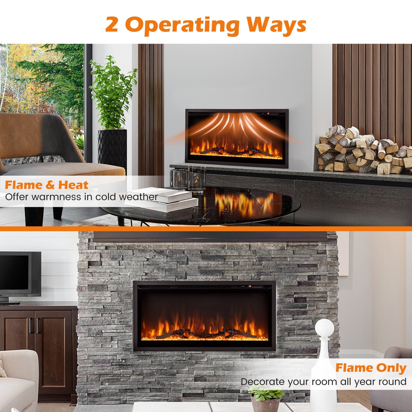 Electric Fireplace in-Wall Recessed with Remote Control and Adjustable Color and Brightness-36 inches, Black Fireplaces at Gallery Canada