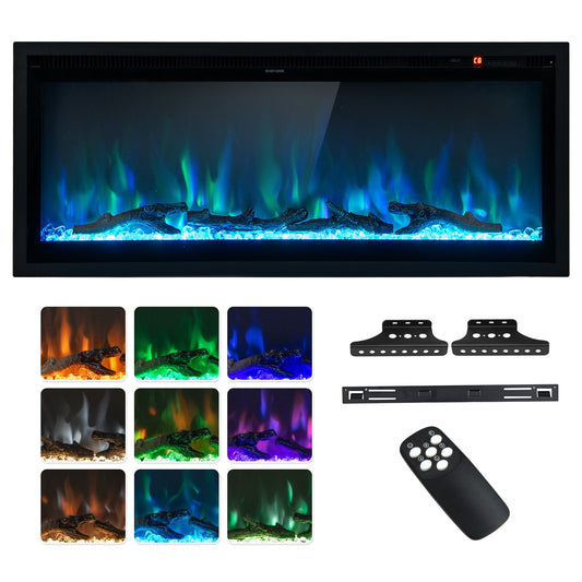 Electric In-Wall Recessed Fireplace, 42 Inches, Remote Control, Black