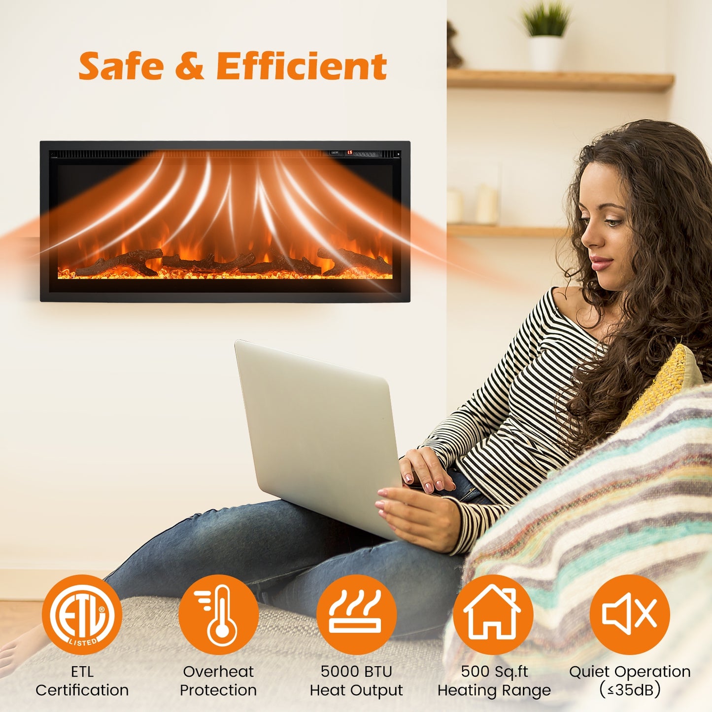 Electric Fireplace in-Wall Recessed with Remote Control and Adjustable Color and Brightness-42 inches, Black Fireplaces at Gallery Canada