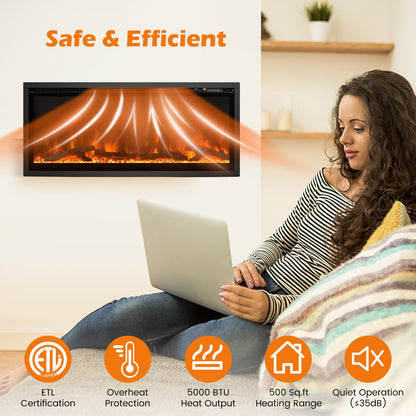 Electric Fireplace in-Wall Recessed with Remote Control and Adjustable Color and Brightness-42 inches, Black Fireplaces at Gallery Canada