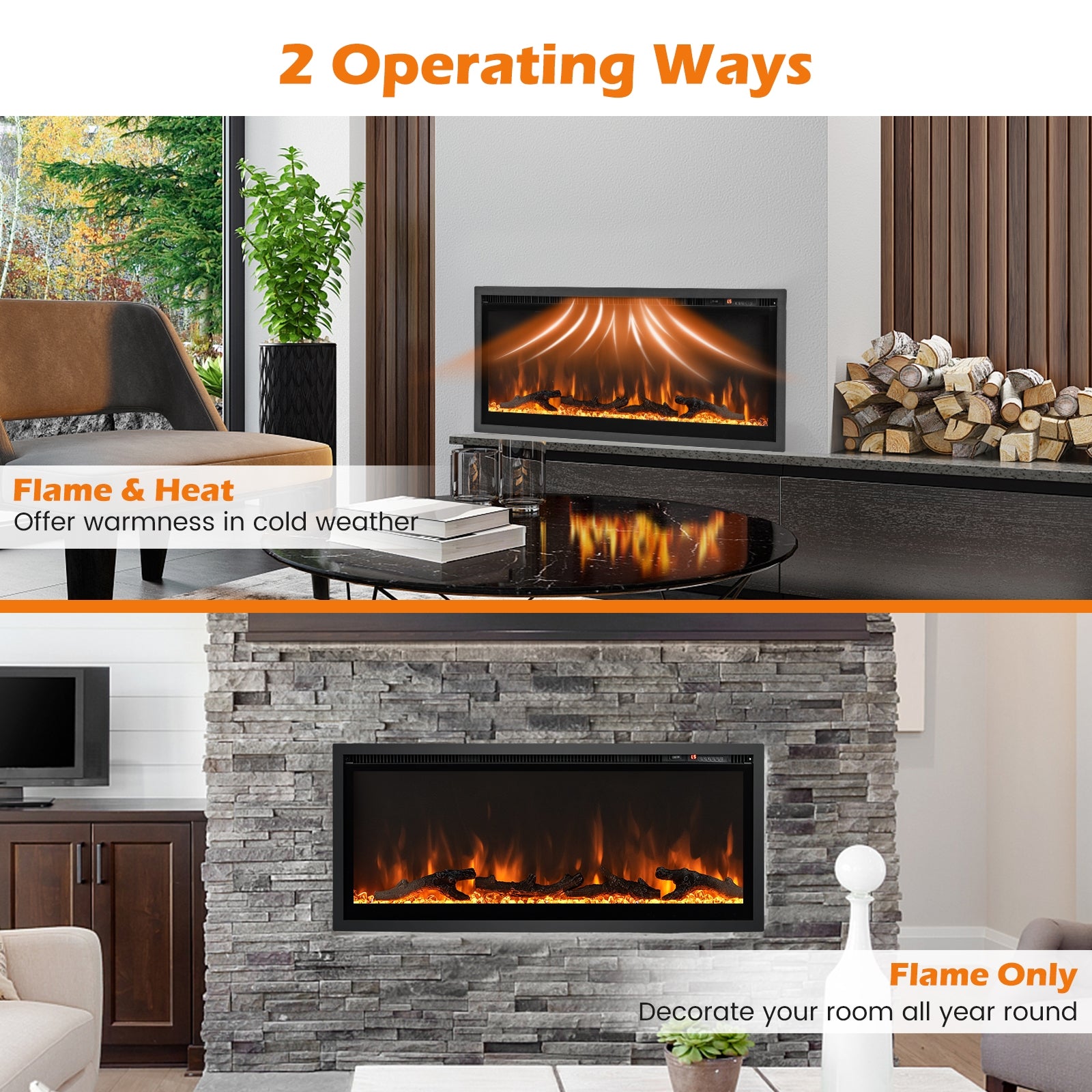Electric Fireplace in-Wall Recessed with Remote Control and Adjustable Color and Brightness-42 inches, Black Fireplaces at Gallery Canada