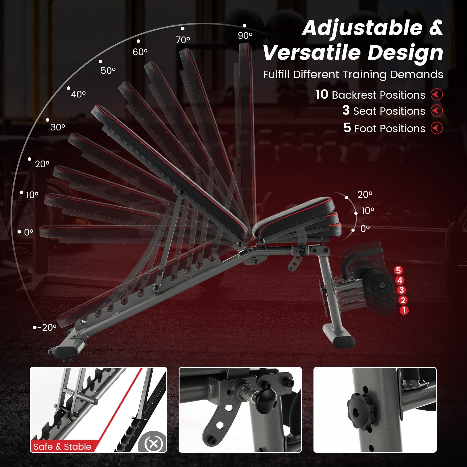 660 LBS Strength Training Bench with 10 Back and 3 Seat for Full Body Workout, Black Benches Racks & Bars at Gallery Canada
