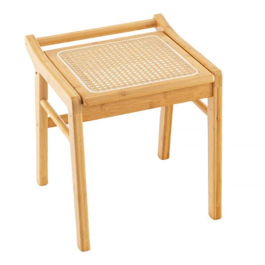 Bamboo Vanity Stool With Rattan Top, Natural
