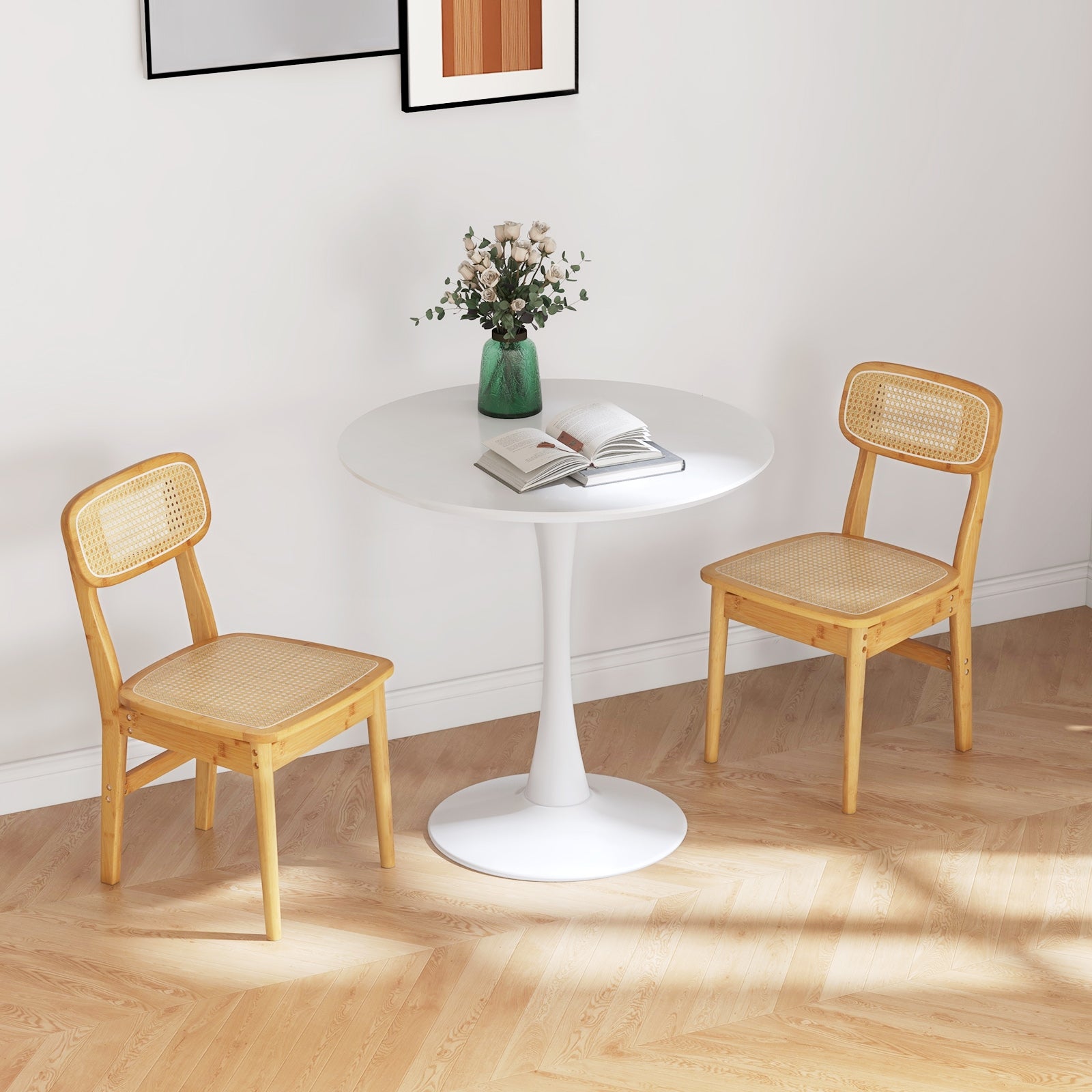 Set of 2 Rattan Dining Chairs with Simulated Rattan Backrest, Natural Dining Chairs at Gallery Canada