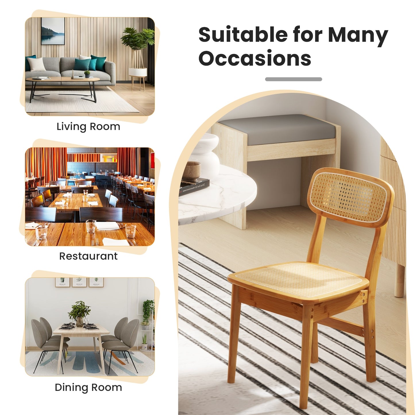 Set of 2 Rattan Dining Chairs with Simulated Rattan Backrest, Natural Dining Chairs at Gallery Canada