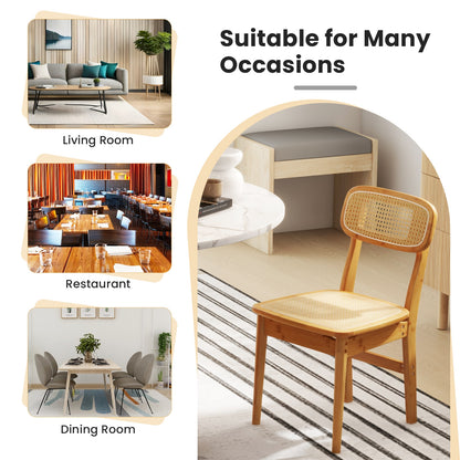 Set of 2 Rattan Dining Chairs with Simulated Rattan Backrest, Natural Dining Chairs at Gallery Canada