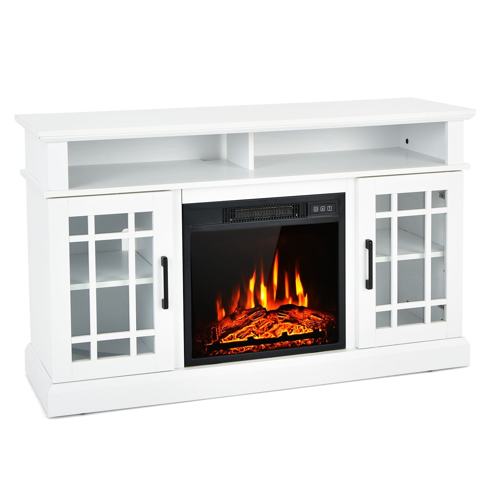 48 Inch Electric Fireplace TV Stand with Cabinets for TVs Up to 50 Inch, White Entertainment Centers & TV Stands White at Gallery Canada