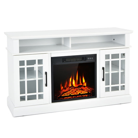 48 Inch Electric Fireplace TV Stand, For TVs Up To 50 Inch, White Entertainment Centers & TV Stands White at Gallery Canada