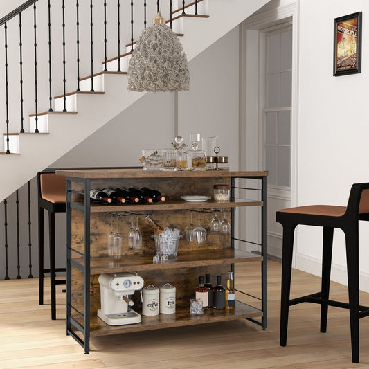 Kitchen Island with 4-Tier Storage Shelf and Long Footrest for Home, Rustic Brown - Gallery Canada