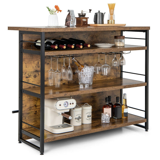 Kitchen Island with 4-Tier Storage Shelf and Long Footrest for Home, Rustic Brown - Gallery Canada